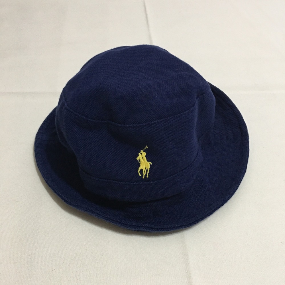 Polo Ralph Lauren Bucket Hat Mens Small Medium Navy Blue Yellow Pony Logo